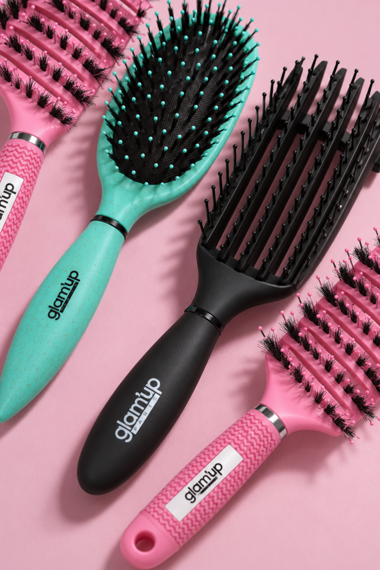 Brosses Glam’Up sur fond rose